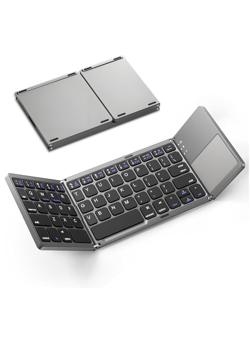 تايجر لوحة مفاتيح بلوتوث قابلة للطي، لوحة مفاتيح لاسلكية صغيرة محمولة بحجم الجيب مع لوحة لمس، لوحة مفاتيح محمولة فائقة النحافة قابلة للطي لأجهزة iPad وiOS وAndroid وWindows PC، رمادي - Image 1